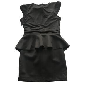 Forever 21 Dress Short Black Bodycon Sheer Peplum Open Back Womens Large NWT